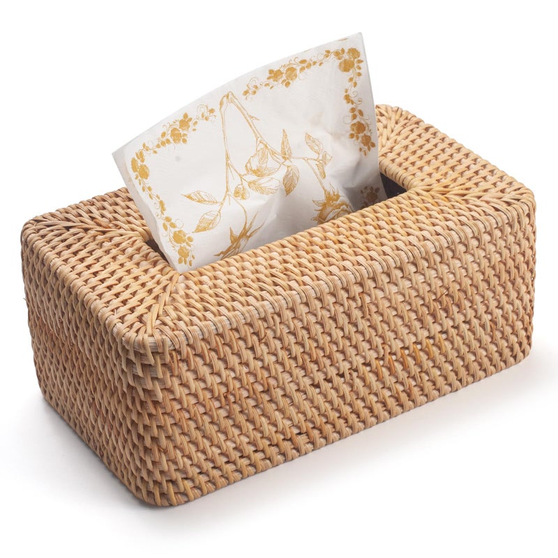 DECRAFTS Rattan Tissue Box Cover Natural Woven Facial Napkin Holder Rectangular 10 x 6.1 x 4.1 Inch (Natural) - Image 2